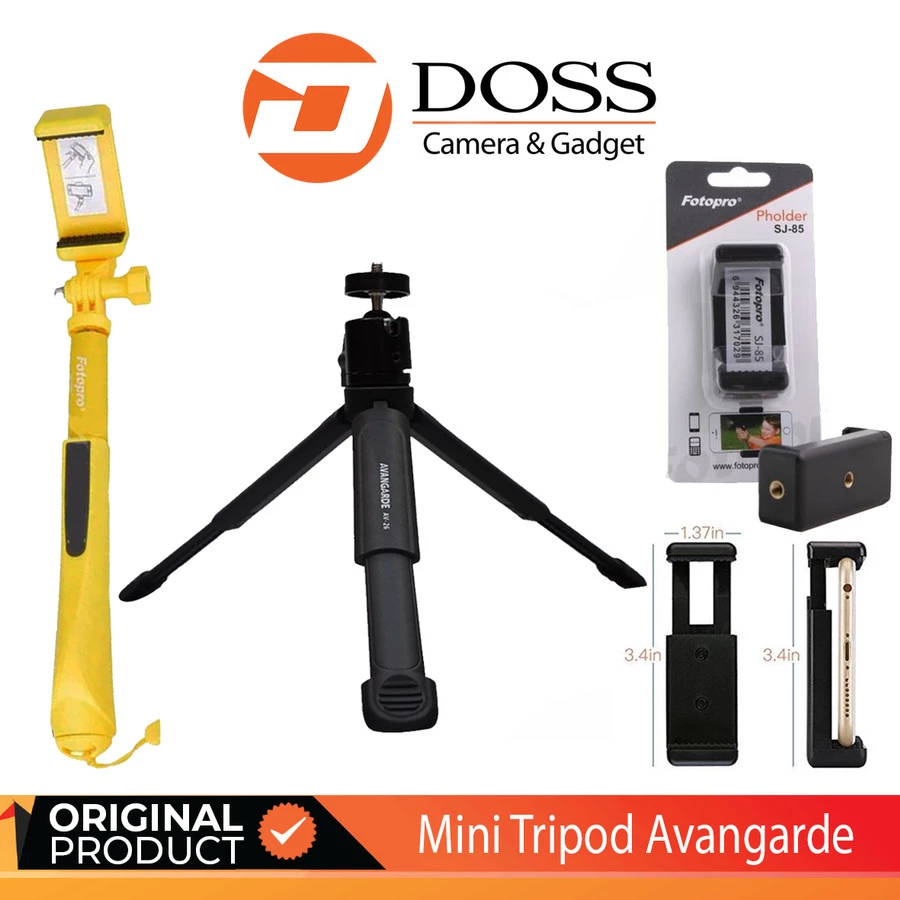 Paket Avangarde Mini Tripod with Ballhead AV26 + Tongsis QP906R and Holder Phone